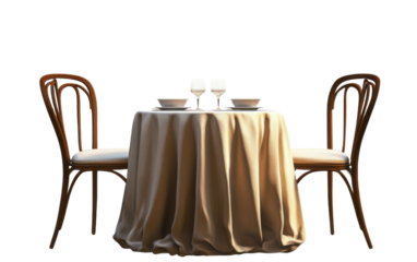 Table with two chairs and a tablecloth