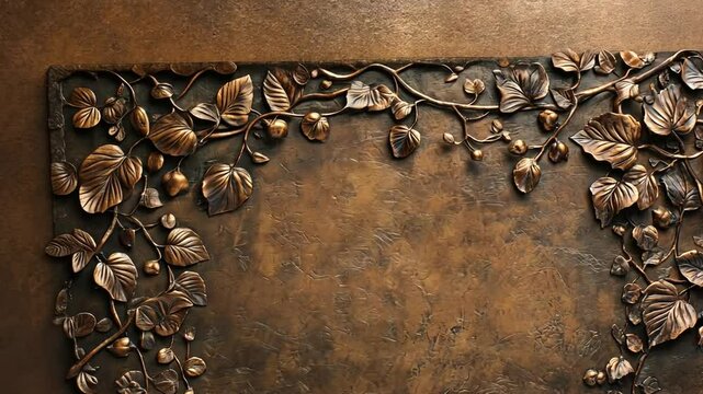 Elegant copper texture backdrop with decorative floral vine frame animation