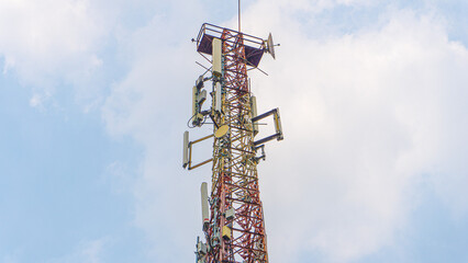 High-tech telecommunications transmitter tower made of iron