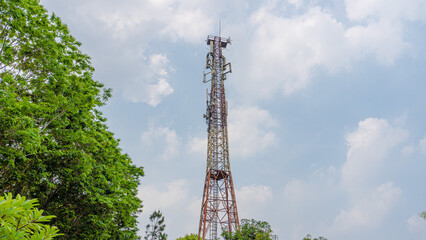 High-tech telecommunications transmitter tower made of iron