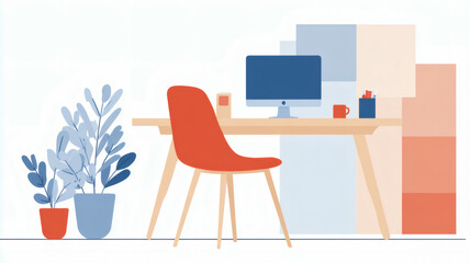 Fototapeta premium Modern Home Office Workspace with Plants and Computer Desk Setup