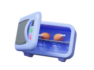 3d render Electronic technology heat Open microwave on isolated background. Cooking drumstick oven defrost food bakery shop pastry dessert. Minimal cartoon design cute. illustration element