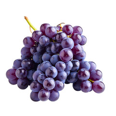 Vibrant cluster of deep purple grapes with fresh foliage still life on the transparent background