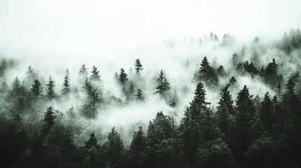 Misty Forest Aerial View, Coniferous Trees, Foggy Landscape, Nature Photography Forest,Fog