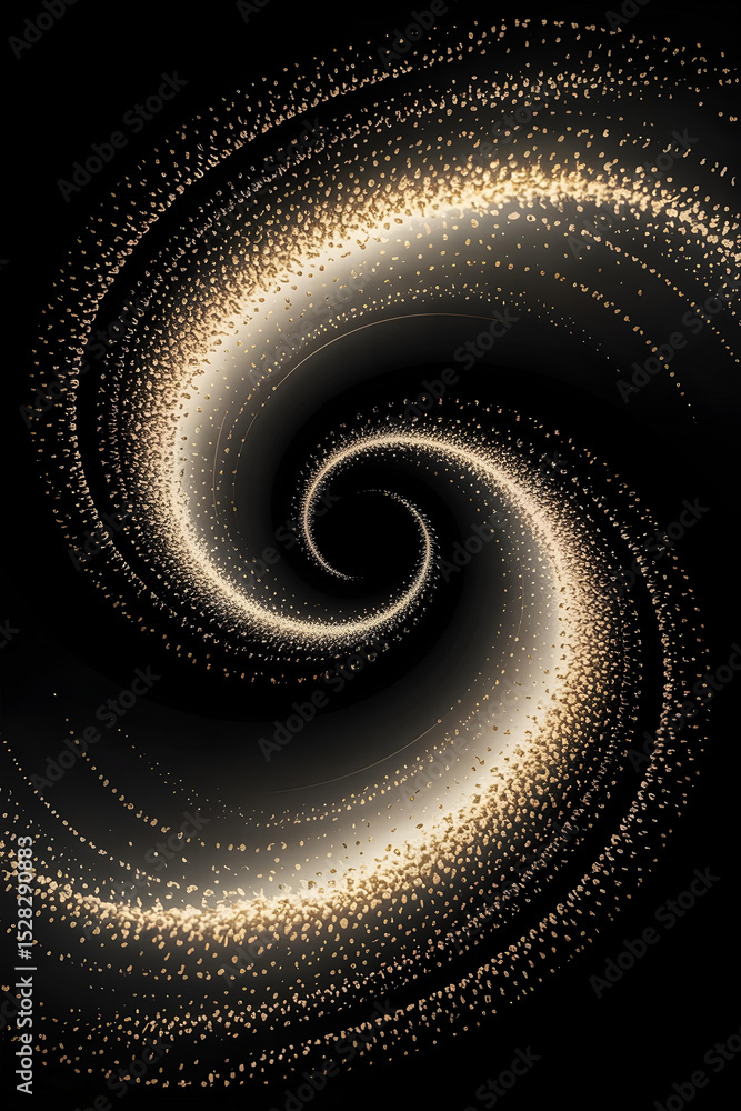 Poster Swirling patterns of golden particles create a mesmerizing vortex in the dark space
