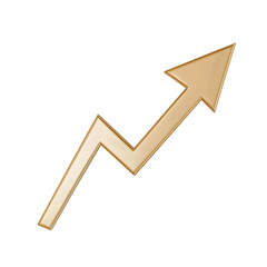 3D golden arrow pointing up on business graph symbolizing growth, success and achievement, isolated on transparent background.