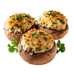 Fototapeta premium Baked Stuffed Mushrooms Appetizer Recipe Delicious Food, isolated on transparent background, perfect cutout, PNG