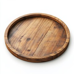 Rustic Round Wooden Tray Circular Composition, Brown Wood Grain Texture, Empty Serving Concept