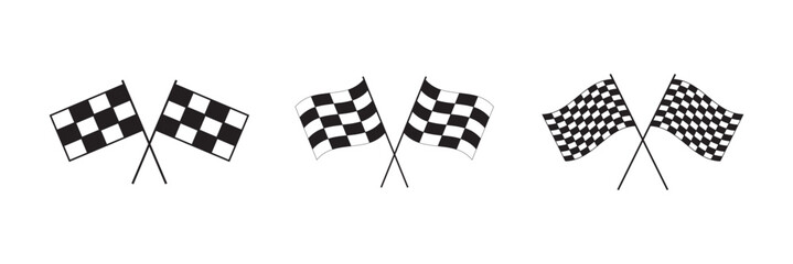 Checkered racing flag icon set. Two crossed checkered flags silhouette. Racing flag vector. Perfect for sports and finish line designs.
