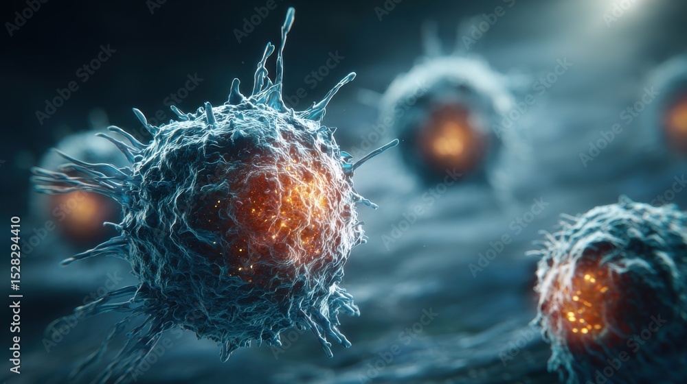 Poster detailed view of cells showcasing distinct shapes and textures, highlighting their biological functi