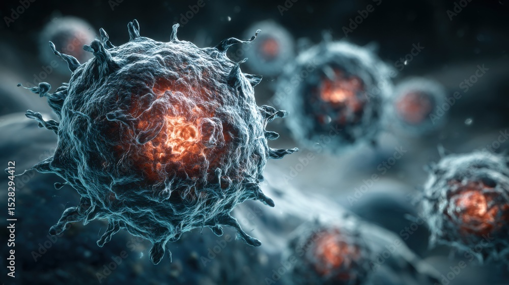 Poster a detailed view of microorganisms showcases their structure and interactions under a microscope, emp