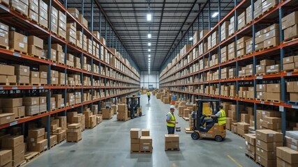 Warehouse Logistics: Forklifts, Boxes, and Efficient Operations in a Storage Facility - Powered by Adobe