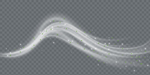 Fresh air flow wind clean breath spiral blue 3d background. Cool air fresh leaf swirl menthol realistic wind