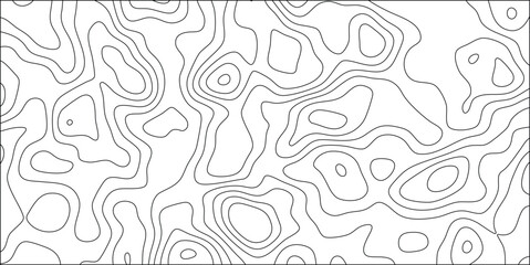Abstract topographic contour map illustration featuring detailed black and white lines that creates a complex pattern suitable for various design and graphic applications.