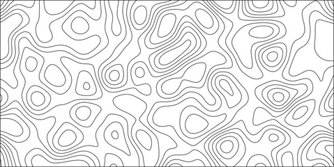 Abstract topographic map contours illustration in black and white seamless pattern suitable for backgrounds designs and textures.