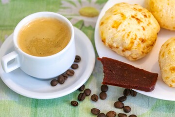 The most traditional Minas Gerais snack, coffee, cheese bread and guava paste