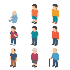Age Group Icons. Isometric Flat icon set of Age group segmentation: infant, child, adolescent, teenager, young adult, adult,