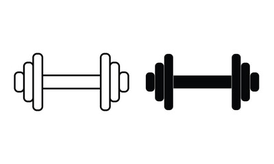 Dumbbell vector icon set. Bodybuilding workout instrument. Gym dumbbell vector icon. Weight training equipment illustration. Body fitness instrument.