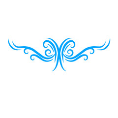 Symmetrical abstract cyan design element on stark black backdrop presentation