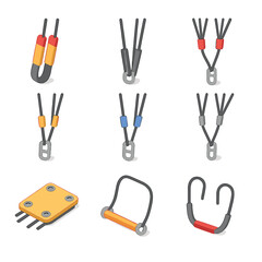 Canopy Control Icon Set. Isometric Flat icon set of Canopy Control Techniques: steering toggles, risers, A-lines, B-lines, C-lines
