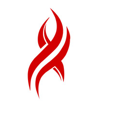 Abstract crimson emblem radiating intense energy against a stark black canvas