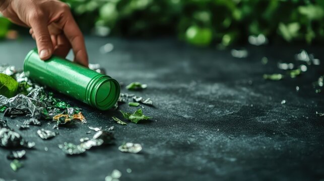 An image depicting hand picking up recyclables emphasizes the importance of sustainability and environmental consciousness, encouraging responsible waste management and eco-friendly practices.
