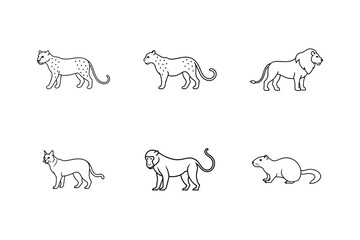 Hand drawn wild animal set in detailed line art style vector illustration.