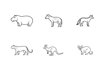 Wild animal line drawing pack showcasing various species vector illustration.