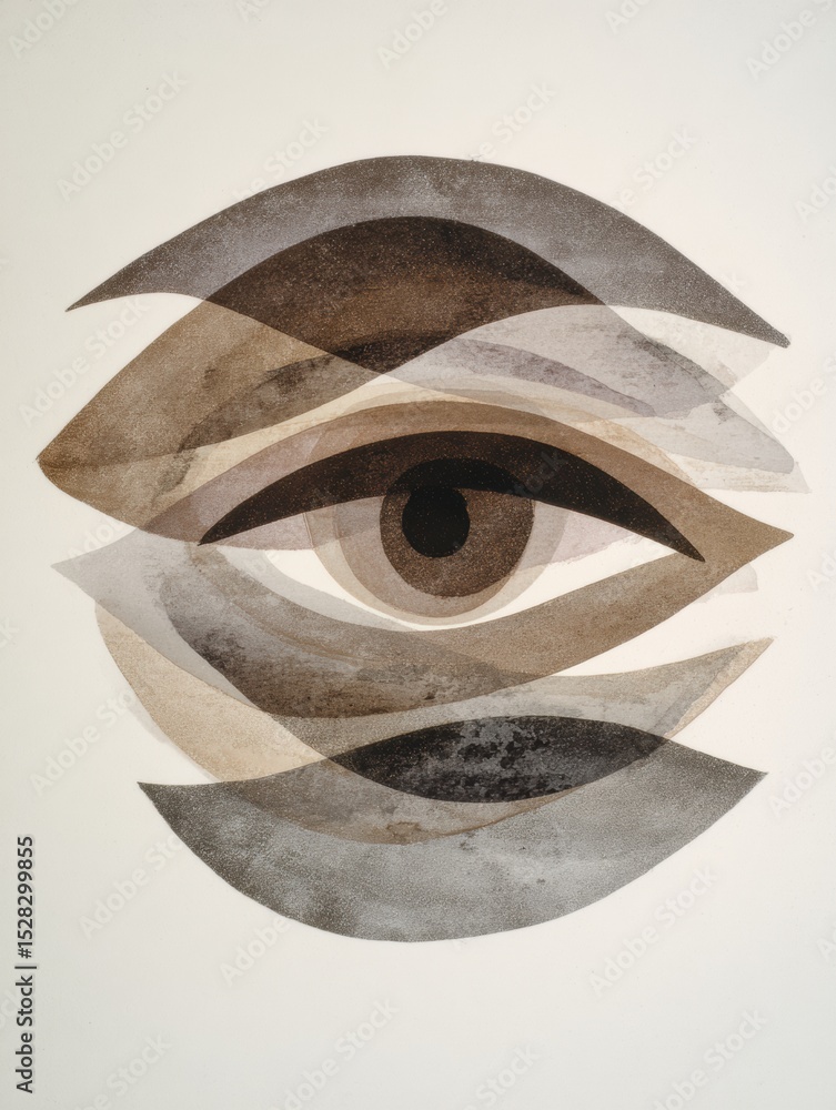 Aufkleber layered abstract shapes create an eye in neutral tones against a clear background