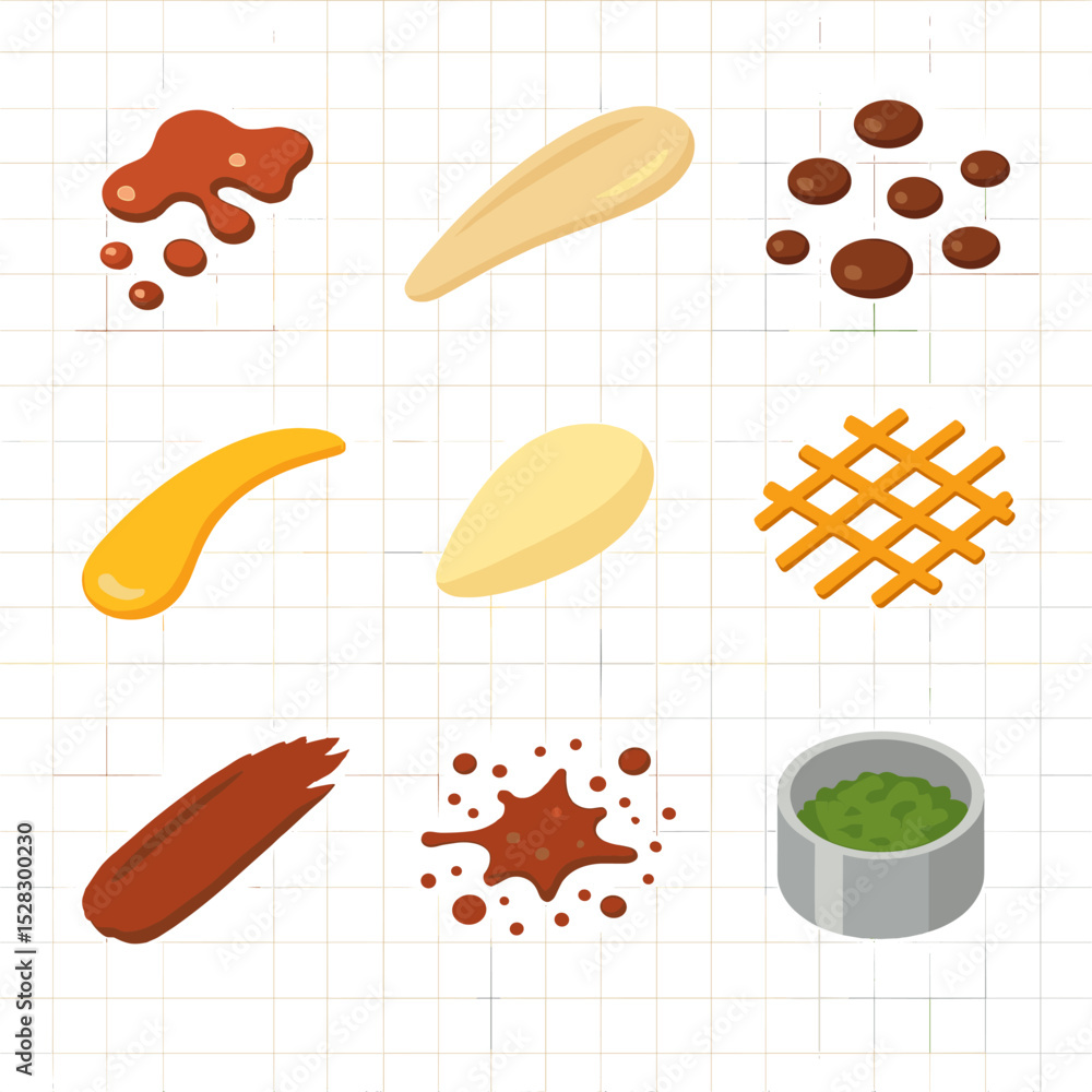 Aufkleber plating technique icons. isometric flat icon set of plating technique garnishes: drip technique, sme