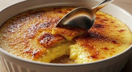 Caramelized custard dessert close up