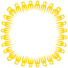 Geometric array of stylized figures creating a framed golden pattern