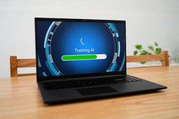 Training new AI model on your laptop. Concept of using Artificial Intelligence on your workplace.