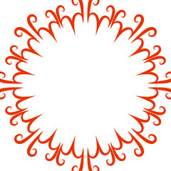 Stylized floral motif, vibrant hue over monochromatic backdrop circular arrangement