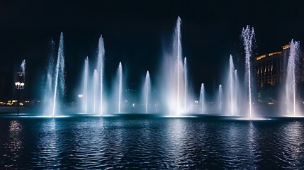 Bellagio Fountains at night with synchronized light and water