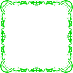 Vibrant green ornamental frame against a stark black backdrop creating graphic appeal
