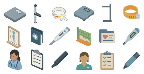 Medical tools and equipment icons for healthcare and wellness design projects