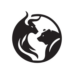 Bull and Bear Stock Market Logo – Minimalist Financial Symbol Design for Trading and Investment Branding