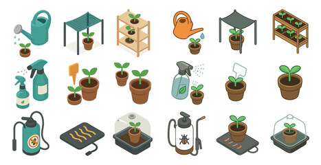 Gardening essentials and seedling growth tools for urban plant care projects
