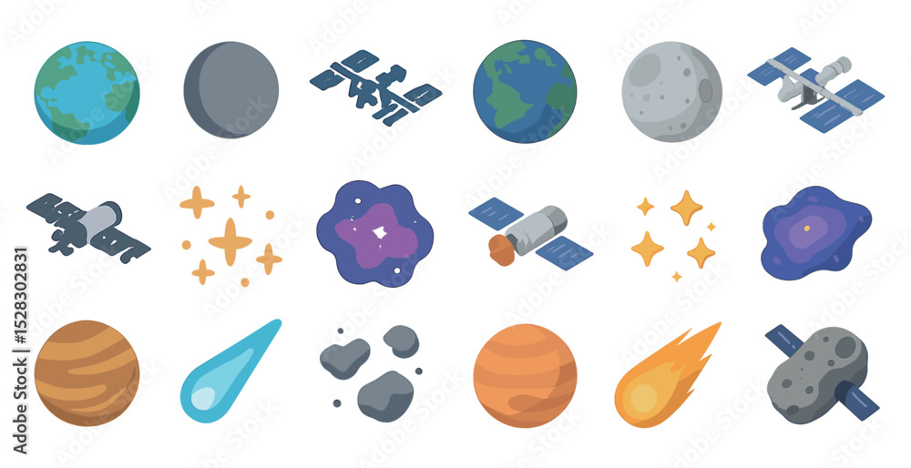 Poster outer space exploration elements for educational and design use