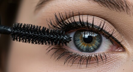 Mascara application close up eye detail