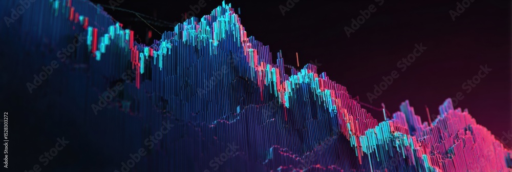 Poster Financial Graph Shows Significant Collapse With Colorful Glitched Patterns and an Empty Upper Section Indicating Dramatic Changes in Market Trends