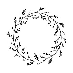 Obraz premium Wild Botanical Wreath. Loose and natural-looking circular wreath of delicate branches, creating a rustic and organic design.