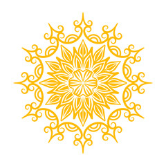 Golden floral ornament design with stylized petals on black background