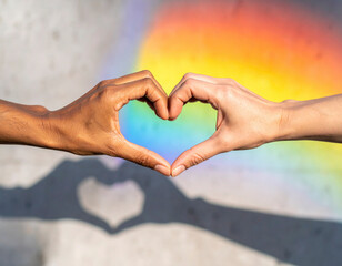 Obraz premium Portrait of a Young Person from the LGBTQIA+ Community – Heart-Shaped Shadow with Rainbow Projection