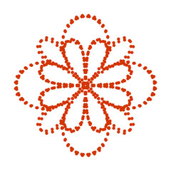 Abstract floral design with glowing red dots on a black background