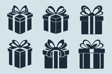 Gift box icons, present silhouette set, christmas surprise vector