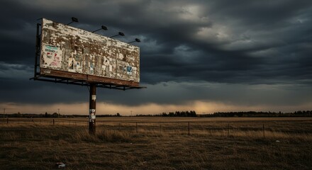 Weathered Billboard in Rural Field