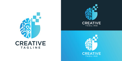 Brain Logo, combination of brain and technology freedom symbol, flat design logo template, vector illustration