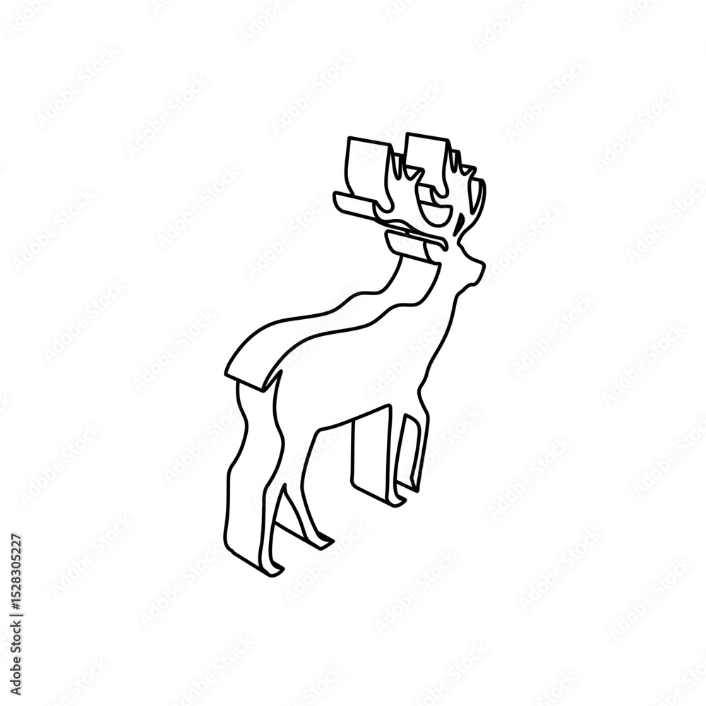 Poster the outline of a large deer symbol is made with black lines. 3d view of the object in perspective. v
